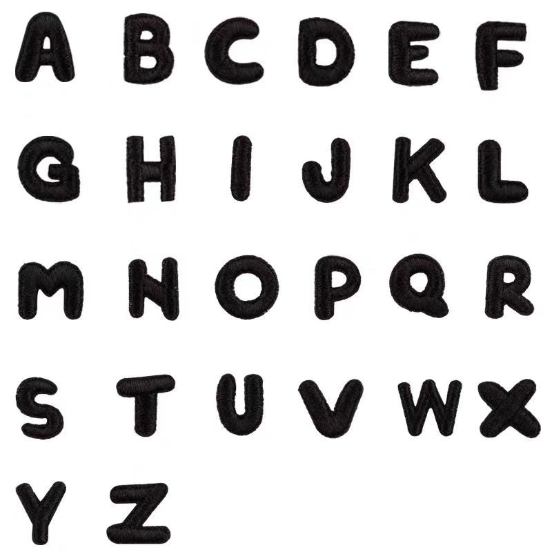 Embroidered Patches Custom Iron-On Name Tag, Black Alphabet