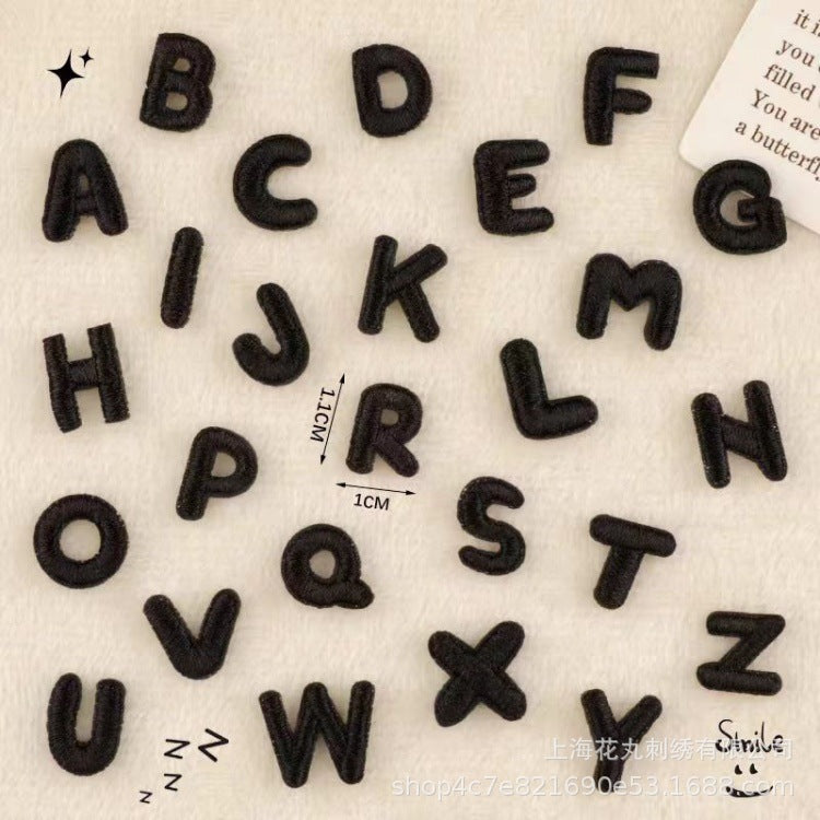 Embroidered Patches Custom Iron-On Name Tag, Black Alphabet