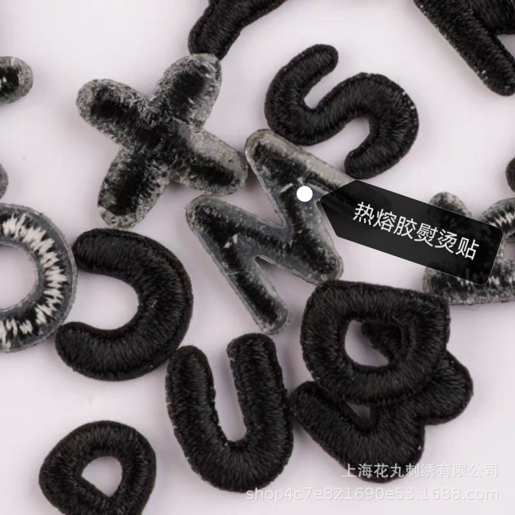 Embroidered Patches Custom Iron-On Name Tag, Black Alphabet