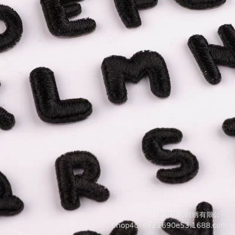 Embroidered Patches Custom Iron-On Name Tag, Black Alphabet