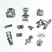 Embroidered Patches Custom Iron-On Name Tag, Set of Black&White characters