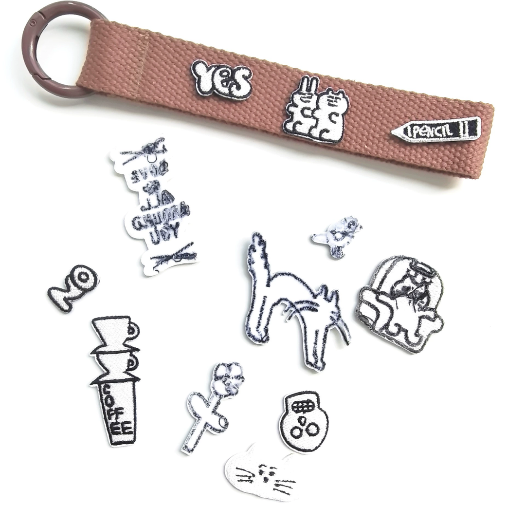 Embroidered Patches Custom Iron-On Name Tag, Set of Black&White characters